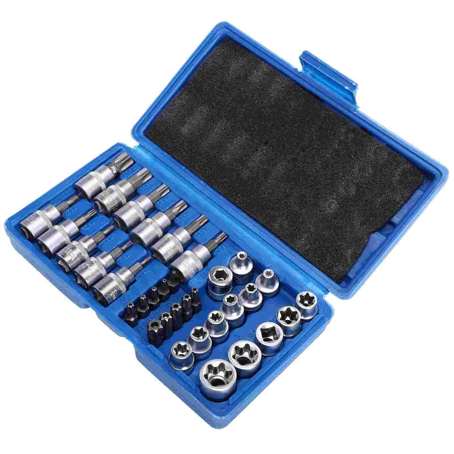 34PCS Drive Male Female Torx Torque Tork Star Bit Chrome Repair Sockets Auto Kit
