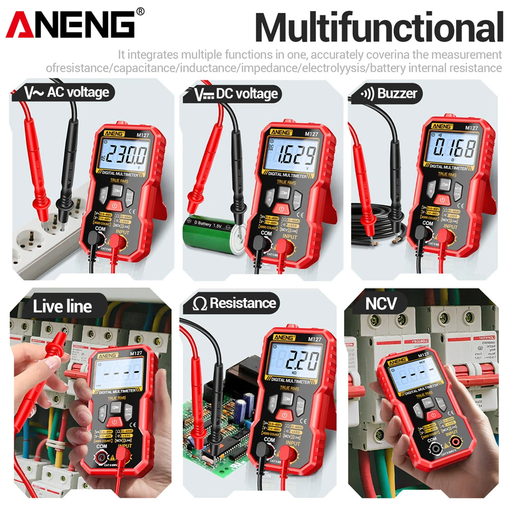 Digital Automatic Multimeter Tester 6000 count 600V AC Voltage current Voltmeter Ammeter NCV Resistance Back support frame tools