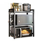 BonChoice 2/3-Tier Expandable Microwave Oven Rack Countertop for Kitchen, Microwave Shelf Stand Metal with 6 Hooks Black White