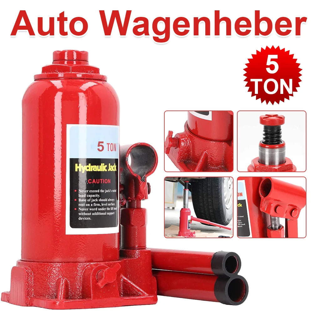 5Ton Car Bottle Jack, Iron Steel Alloy Hydraulic Trolley Jack, With 2 Handle Rods, Repair Replacement Portable Tyre Repair Tools
