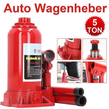 5Ton Car Bottle Jack, Iron Steel Alloy Hydraulic Trolley Jack, With 2 Handle Rods, Repair Replacement Portable Tyre Repair Tools