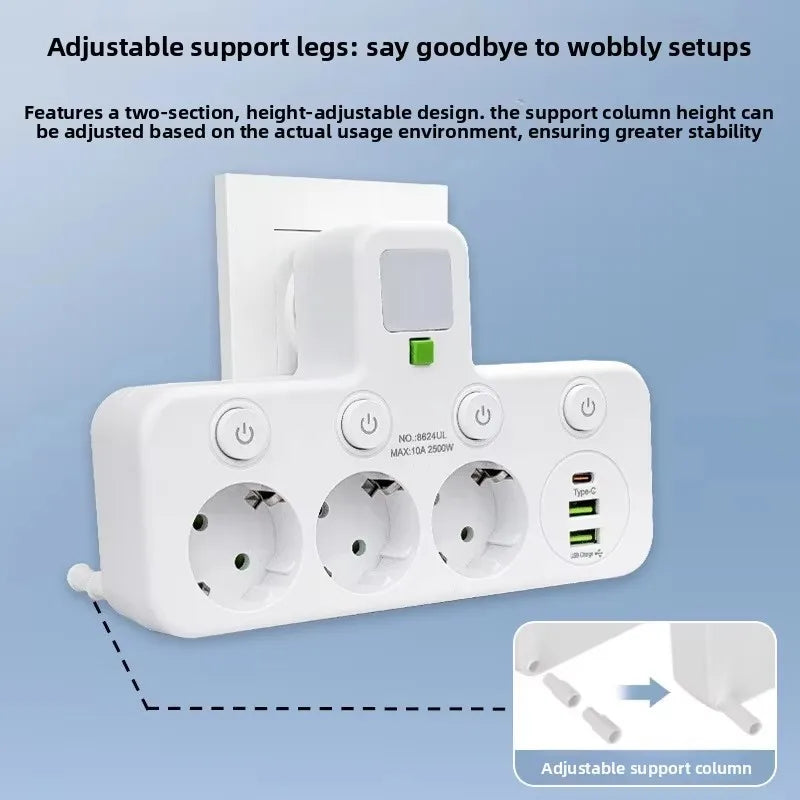 EU Plug AC Socket Power Board Multi-layer Wall Socket Universal Network Filter with Or Without USB Independent Switch Light Adap