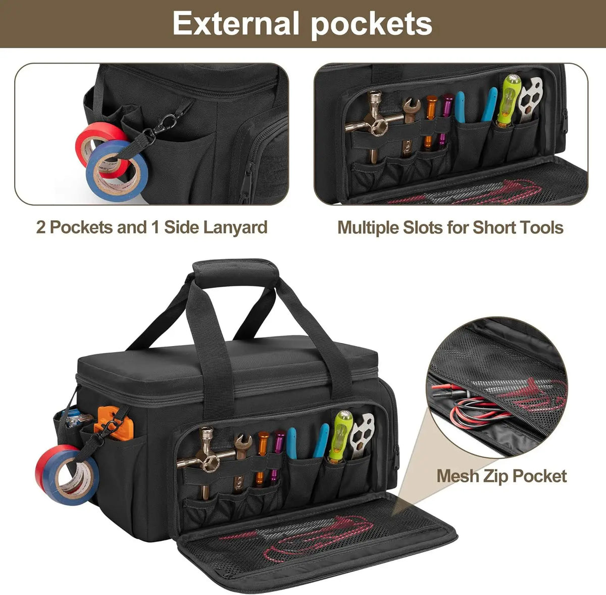 14" Heavy Duty Tactical Tool Bag Non-Slip Base Multipurpose Work Organizer for Handyman,Carpenter,Durable Portable Tool Storage