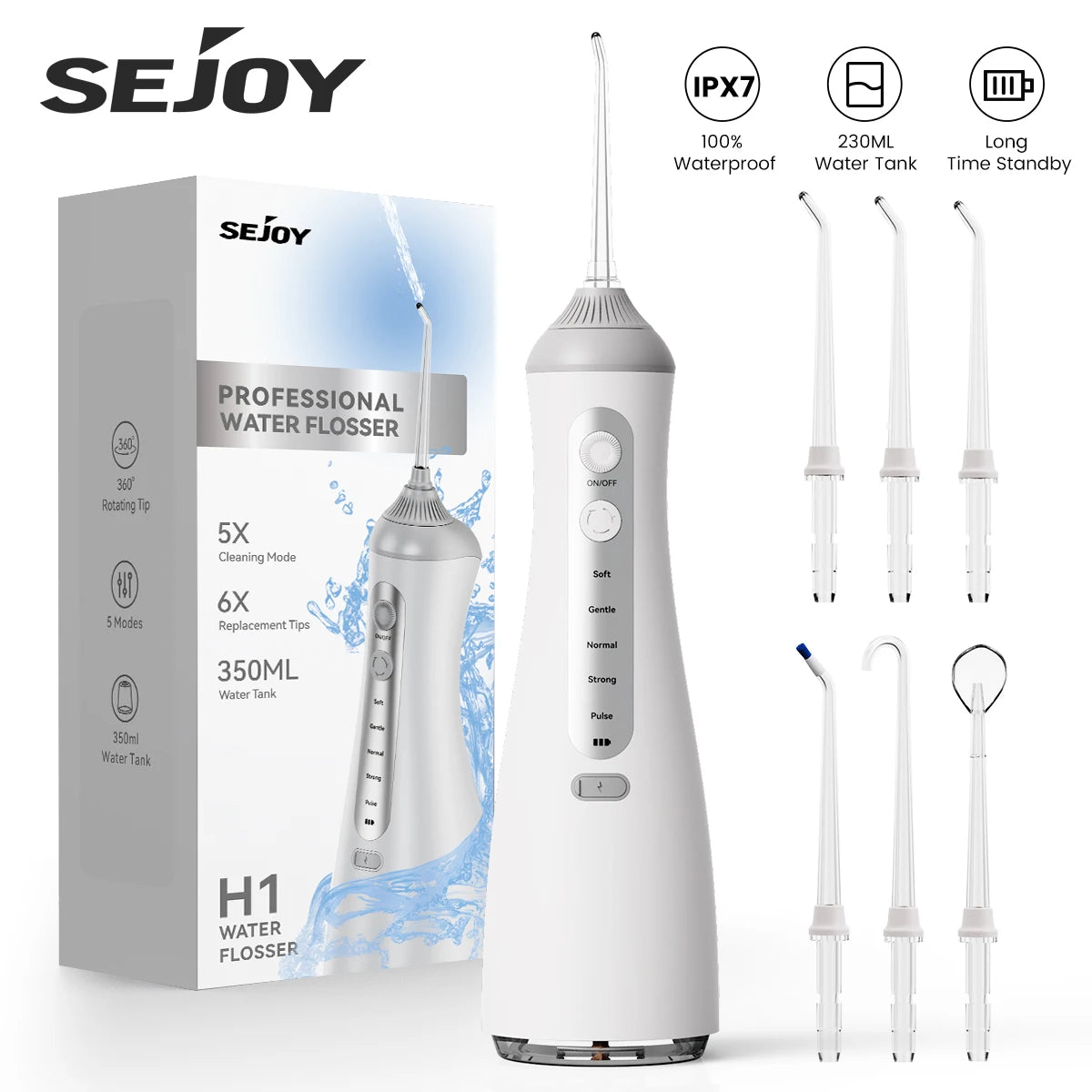 SEJOY Dental Oral lrrigator for Men Women Teeth Cleaner Portable Dental Water Flosser 4 Modes IPX7 Mouth Washing Machine