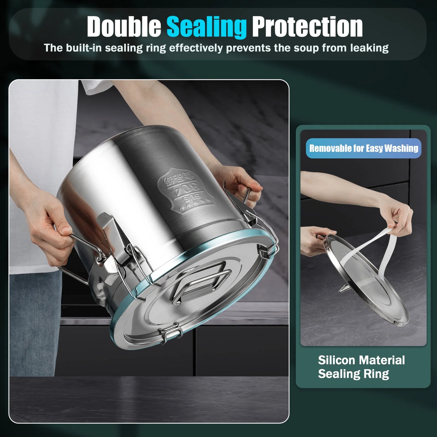 Bymaocar 12L 304 Stainless Steel Cereal Container Metal Kitchen Rice Oil Storage Bucket Airtight Durable, Corrosion Resistant