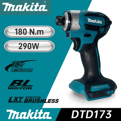 Makita DTD173 18V LXT Cordless Brushless Impact Driver 180 N·M Wood Bolt T-Mode Electric Drill Rechargeable Power Tools