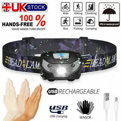 1/2X Super Bright Waterproof Head Torch Headlight LED USB Rechargeable Headlamp UK