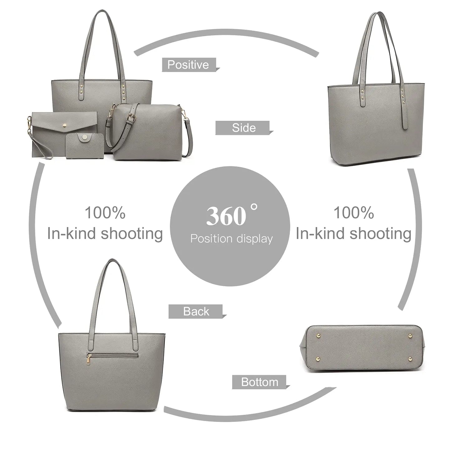 4 in 1 Totes Crossbody Bags Set PU tote bag Leather Shoulder Bag Handbag Purse with Detachable & Adjustable Strap for Women Lady