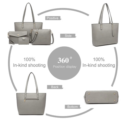 4 in 1 Totes Crossbody Bags Set PU tote bag Leather Shoulder Bag Handbag Purse with Detachable & Adjustable Strap for Women Lady