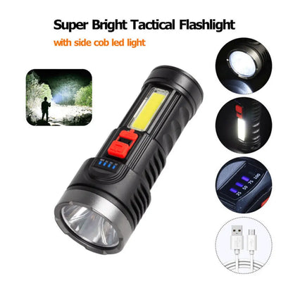 1/2pcs High Strong Power Led Flashlights Tactical Torch with Display Light USB Charging Camping Fishing Emergency Zoom Lantern