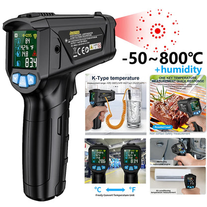 Digital Infrared Thermometer -50 to 800℃ Laser Thermometer -58 to 1472℉ Temperature Meter Digital Thermometer Backlight Alarm