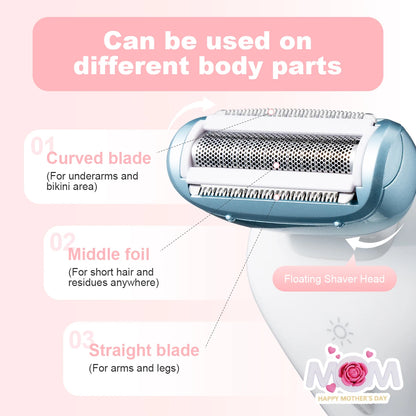 5-in-1 Women's Electric Shaver - Wet and Dry Removal of Face, Eyebrows, Legs and Armpits - Portable Bikini Trimmer, Rechargeable USB Charging, Stainless Steel Blade, Gentle and Effective Shaving, Pink Gift Box Includes, Bikin