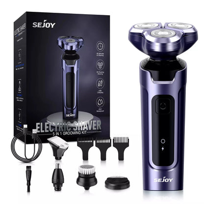 Sejoy Shaver Barber for Men 5 in 1 Electric Razor Rechargeable with Beard Trimmer Lithium Battery Portable Shavers for Travel