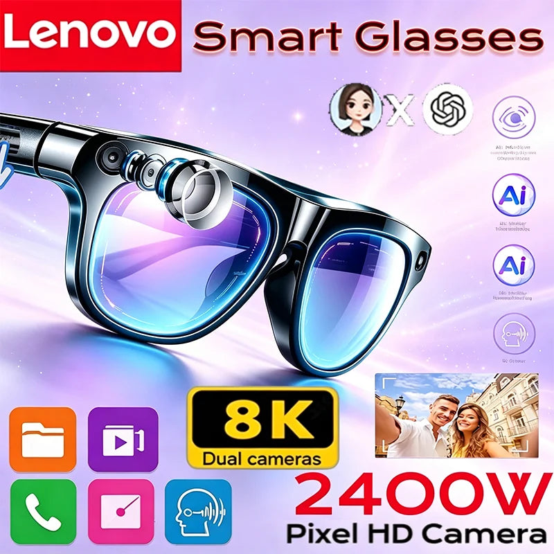 Lenovo 2026 New Smart Sunglasses AI Translation Bluetooth Conversation Recording Music Player Glasses for Women Men