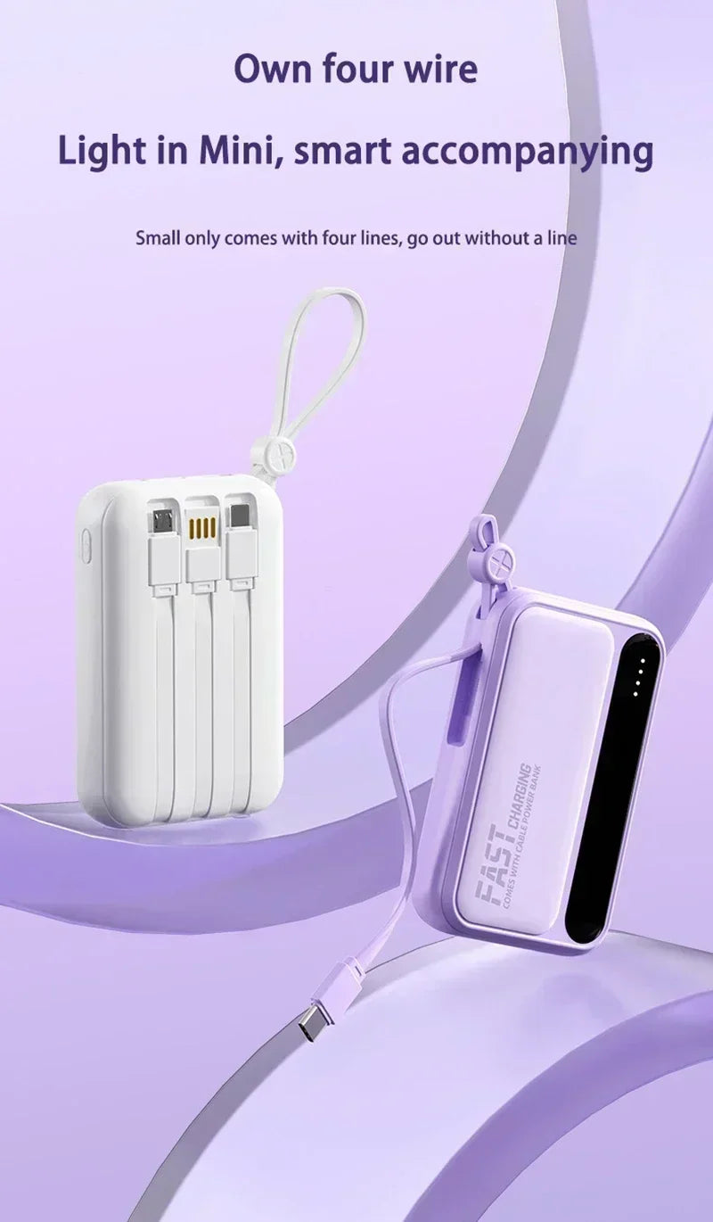 Lenovo 500000mAh Fast Charge Power Bank Portable Large Capacity 4 Built‑in Cables Backup Battery for Smartphones Daily Outdoor