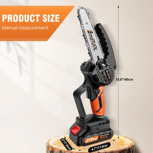 Handheld Mini Chainsaw Cordless 6 Inch Powerful Electric Chain saw with 2 Chains, Security Lock for Wood Cutting Tree Trimming