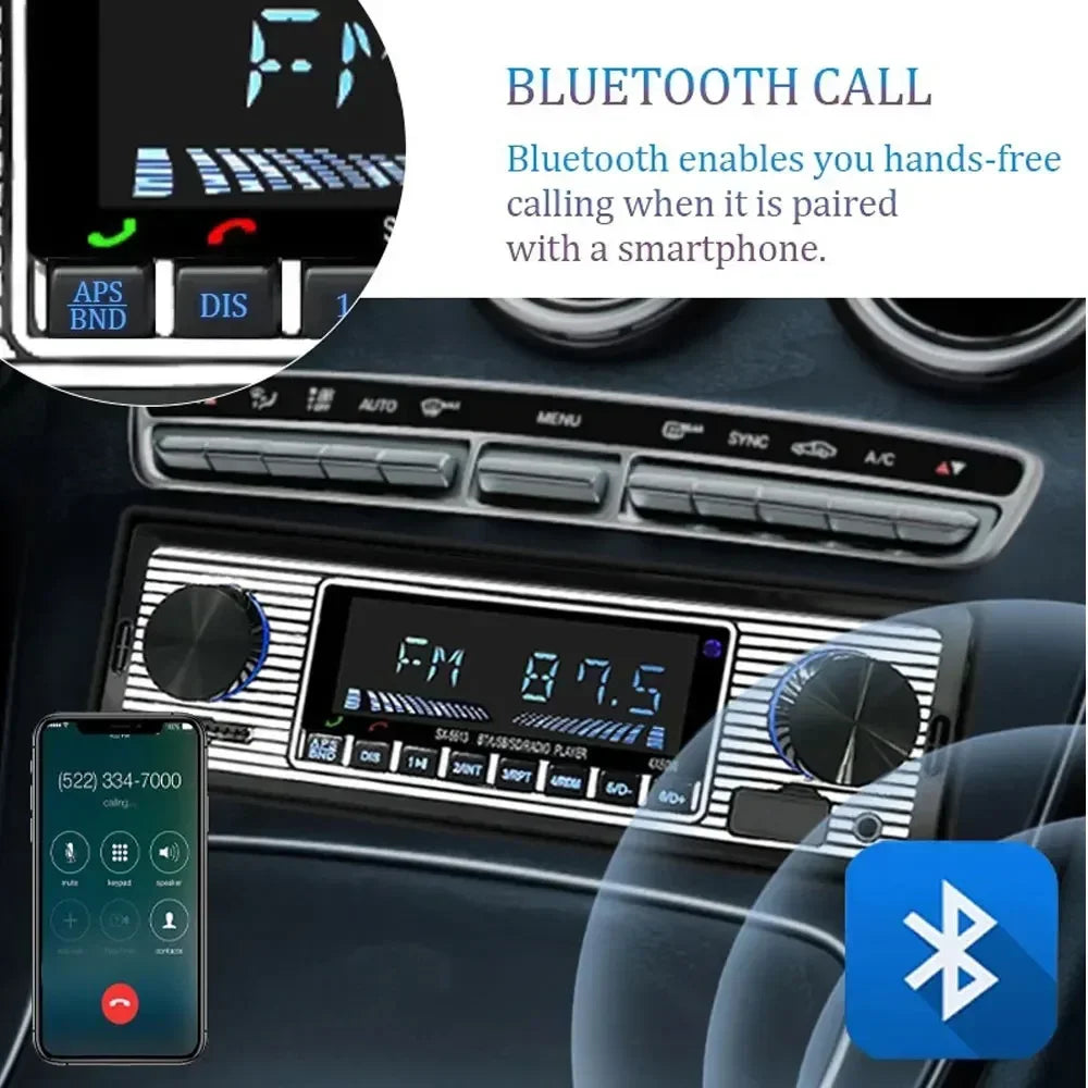 1 Din Car Radio MP3 Player Vintage Dual Knob Digital Bluetooth Audio Radio Multimedia Music USB SD Stereo Play in Dash AUX Input