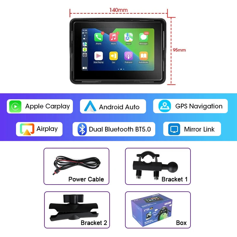 5/7 inch Carplay Motorcycle DVR Navigation GPS Wireless CarPlay Android Auto Airplay Display Screen Portable Moto Monitor IPX7