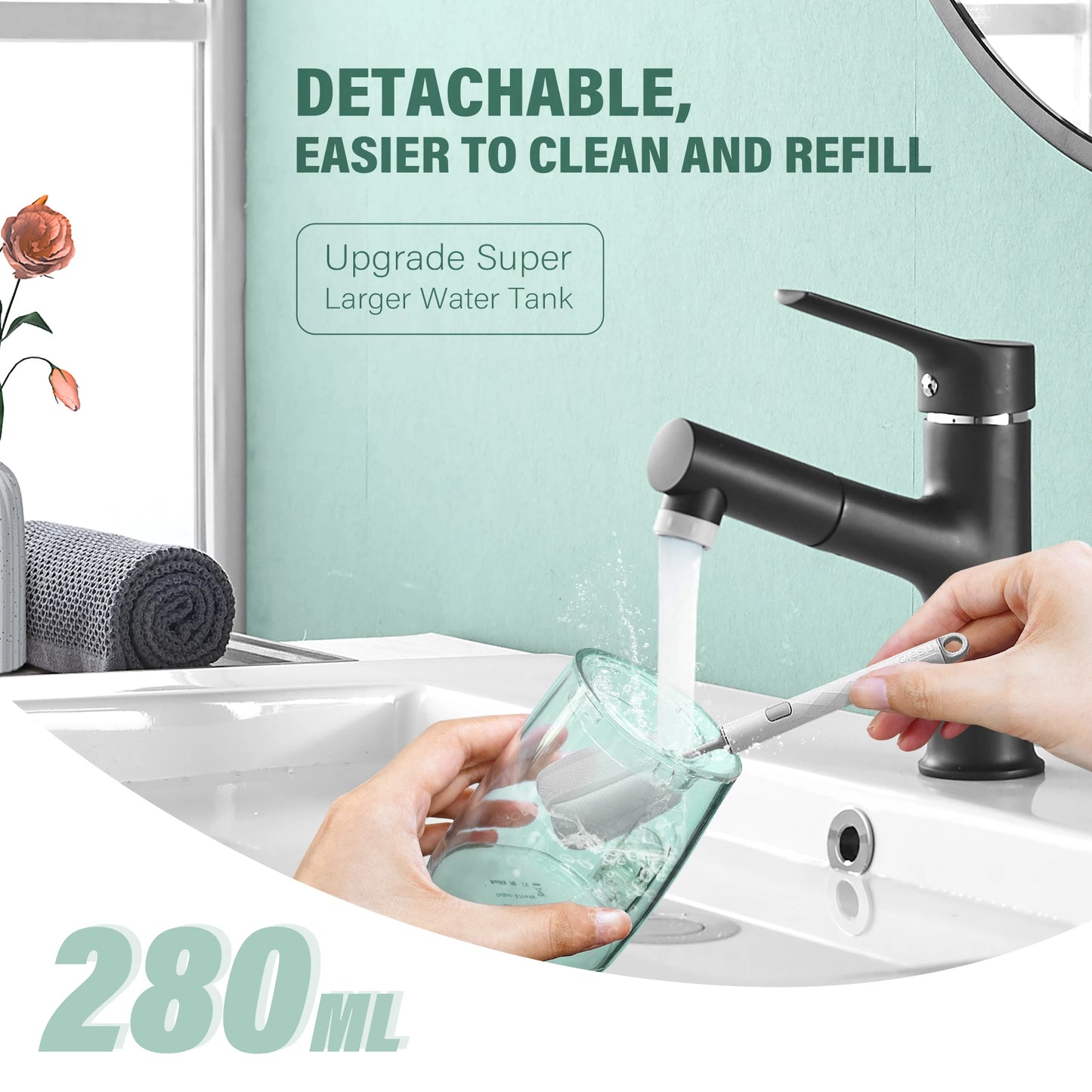 SEJOY Oral Irrigator USB Rechargeable Water Flosser Portable Dental Water Jet 280ML Water Tank Waterproof Teeth Cleaner For Oral