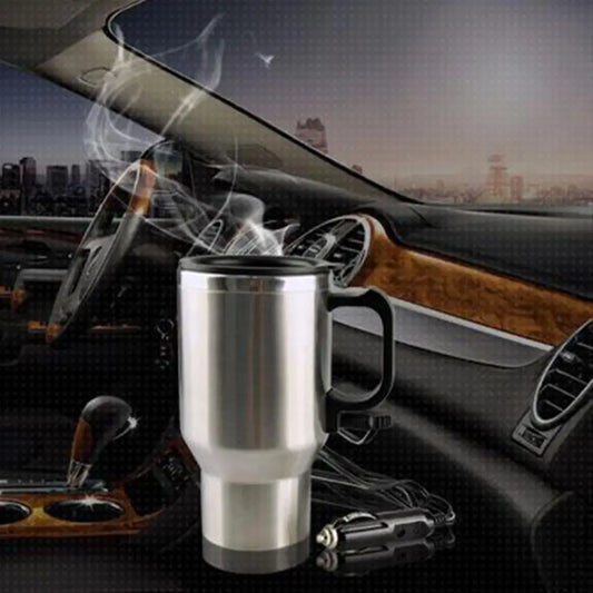 450ml Electric In-car Travel Heating Cup by Cigarette Lighter Plug Stainless Steel Vehicle Heated Coffee Cup 12V Car Heated Mug