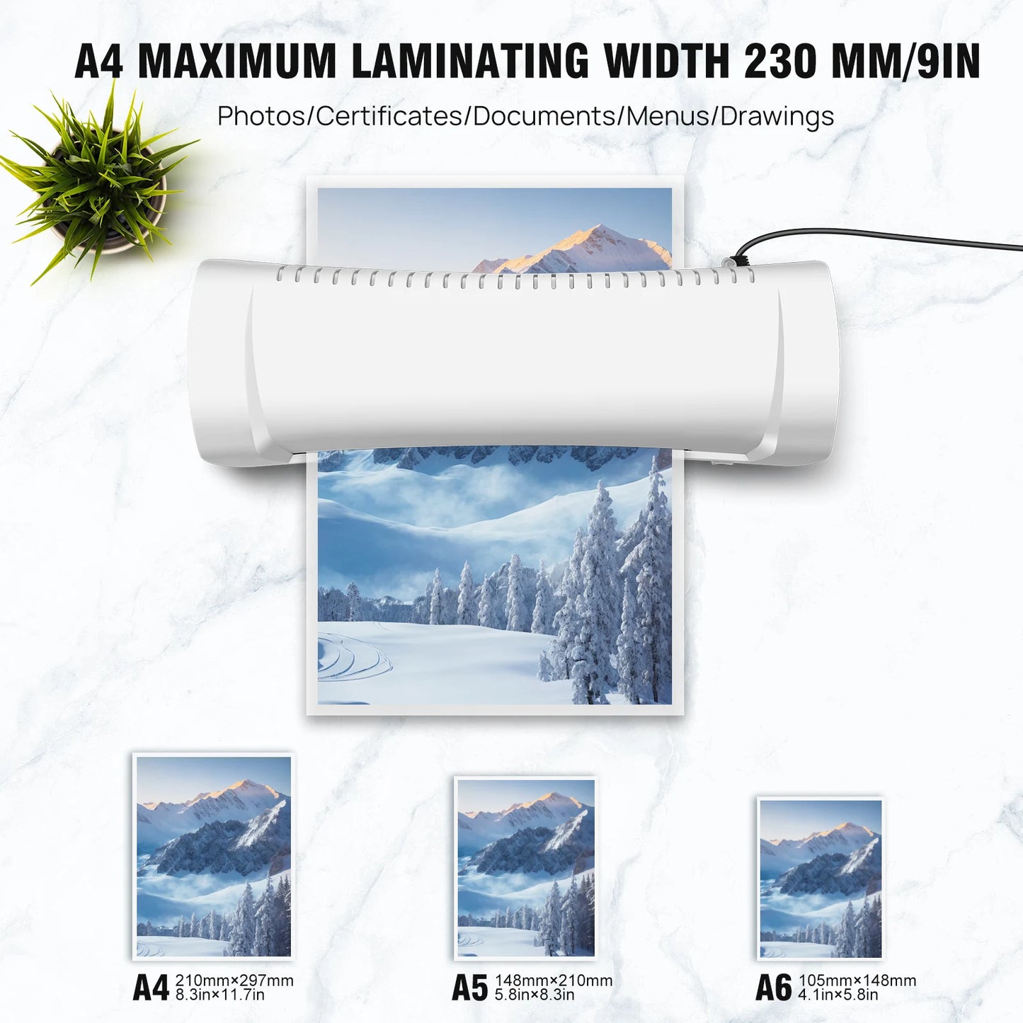 A4 A5 A6 3 In 1 Hot&Cold Laminator Machine Thermal Printer,230MM Wide Laminating Machine No Bubbles Laminator for School Home