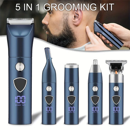 Men's Body Hair Trimmer Electric Men's Hygienic Beauty Razor Shaver 5-in-1 Professional Body Face Ear Nose Hair Trimmer and Beard Beauty Set Led Display