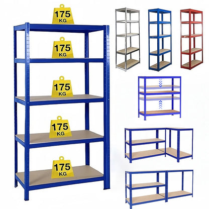 Adjustable Height Layout 5-Tier Heavy Duty Shelf 875kg Boltless Metal Rack Tool Free Assembly for Garage Warehouse Storage