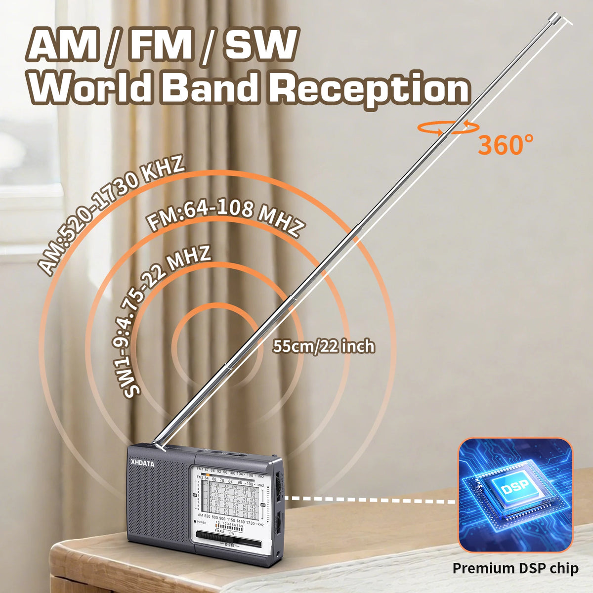 XHDATA D-219 Portable Pocket Radio TECSUN R-9012 FM AM SW Receiver Great Sound Headphone Jack for Elderly Home Outdoor Travel