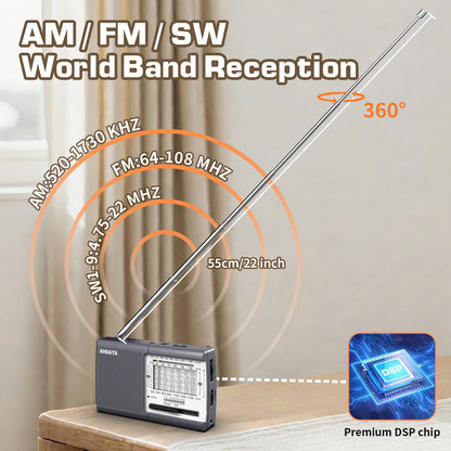 XHDATA D-219 Portable Pocket Radio TECSUN R-9012 FM AM SW Receiver Great Sound Headphone Jack for Elderly Home Outdoor Travel