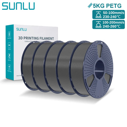 SUNLU PETG 3D Printer Filament 5KG Neatly Wound Good Toughness 1.75mm 3D Filament with Reusable Spool for Most FDM Printer