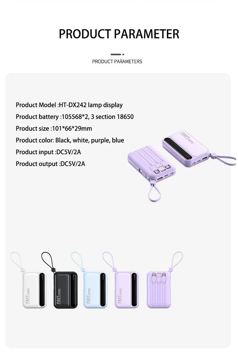 Lenovo 4 Built-in Type C Cables Mini Fast Charging 500000mAh Power Bank Compatible With iPhone Samsung Android Smart Mobiles