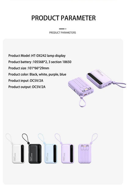 Lenovo 4 Built-in Type C Cables Mini Fast Charging 500000mAh Power Bank Compatible With iPhone Samsung Android Smart Mobiles