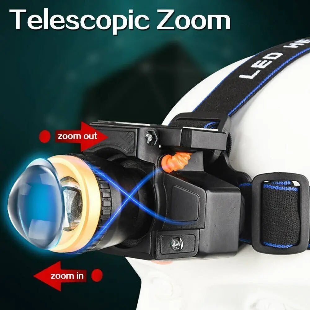 200000LM Solar LED Headlamp Rechargeable Headlight Portable Flashlight 1/2pcs