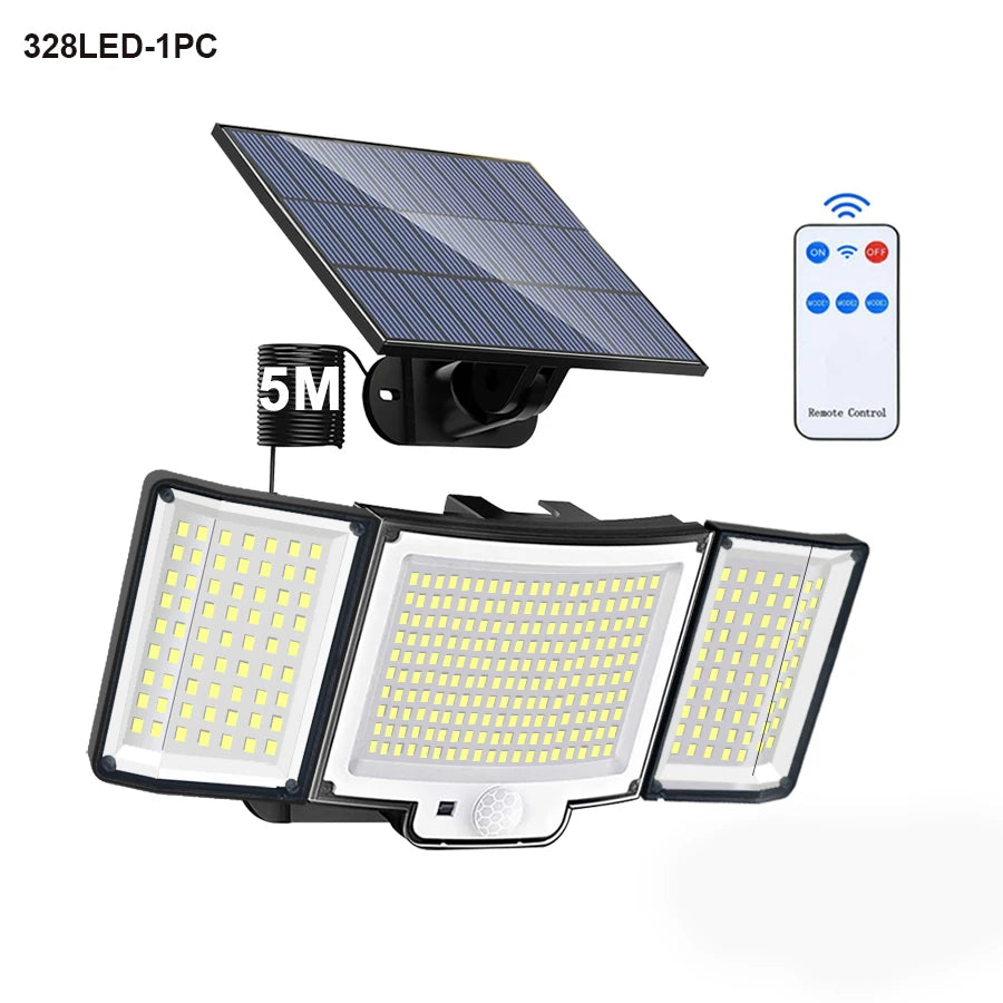 348LED Solar lamp outdoor security light with motion sensor waterproof 126/328LED powerful spotlight solar for garden Garage