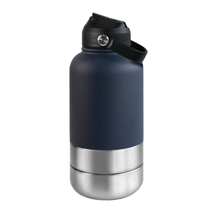 OKKPETS 32Oz Portable 3 in 1 Pet Water Bottle Stainless Steel Pet Feeder Travel Outdoor 34Oz Multifunc Pet Bowl Dog Food Cup