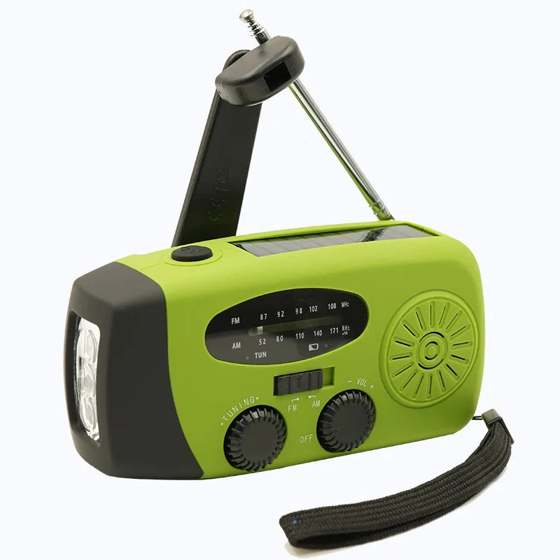 2000mAh Emergency Radio RechargeablePower Bank with  Portable FM Radio USB/Solar/Hand Crank Charging SOS Alarm & Flashlight