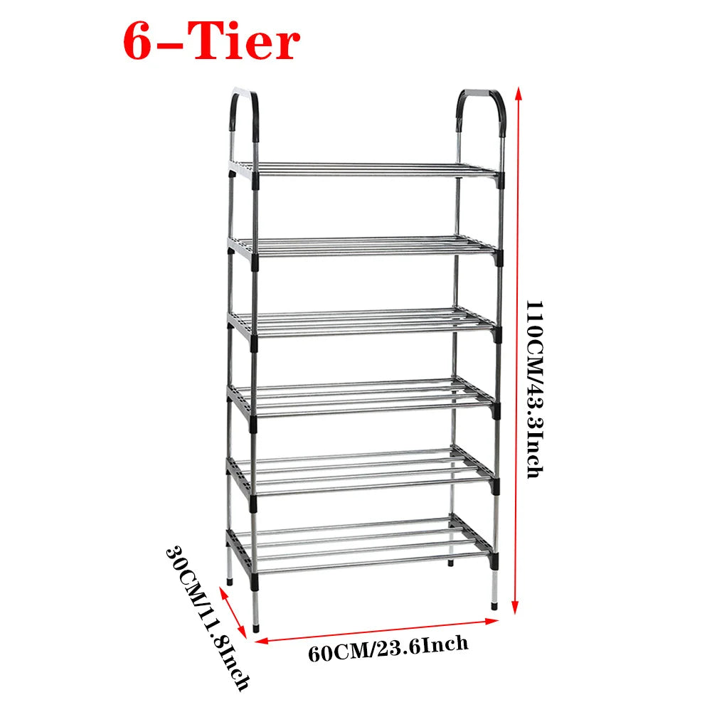Minimalist Tiered Shoe Rack 60x30x110cm Space-Saving Floor Stand, Ventilated Metal Frame, Easy Assembly, Durable Shoe Organize