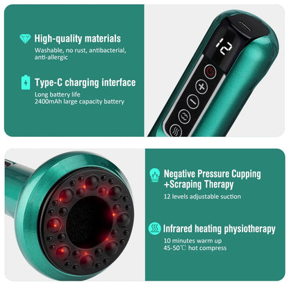 6/12 Gear Electric Cupping Massager Vacuum Suction Cup GuaSha Anti Cellulite Beauty Health Scraping Heat Body Slimming Massage