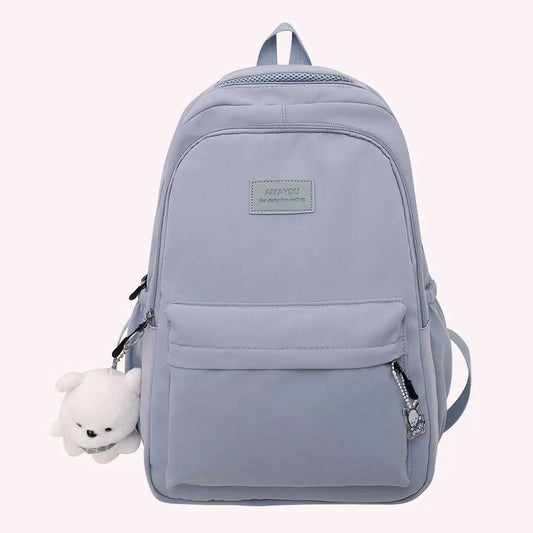College Student Rucksack Large Capacity Casual Book Bags with Cute Pendant Simple Adjustable Strap Fashion for Outdoor Sport
