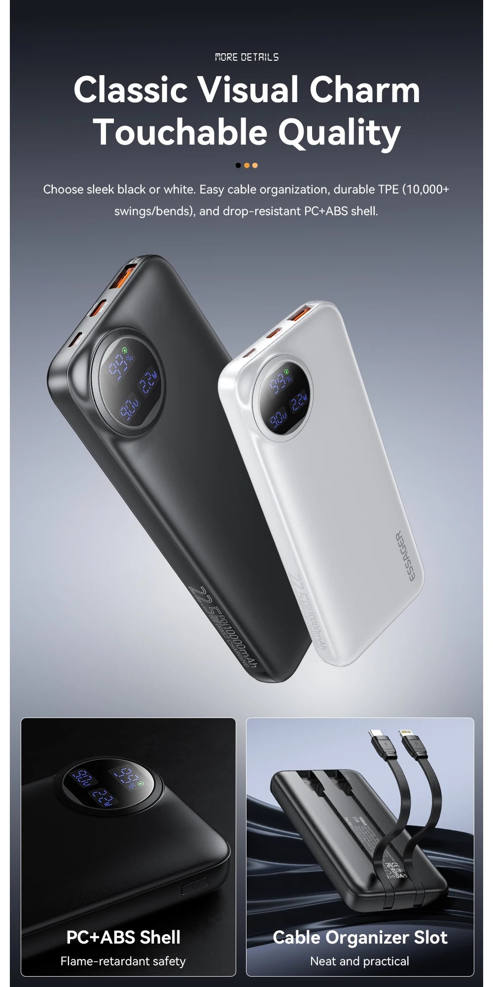 Essager Power Bank 30000mAh 22.5W PD Fast Charging Portable Powerbank 20000mAh/10000mAh For iPhone 16 15 14pro Max Huawei Xiaomi