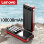 Lenovo 100000mAh 2 In 1 Solar Wireless Power Bank Large Capacity Portable Charger Fast Charging External Battery For Phone New