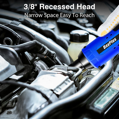 Cordless Ratchet Wrench Set,3/8"300 RPM 12V Power Electric Ratchet Driver with 7 Sockets,Two 1500mAh Li-Ion Batteries
