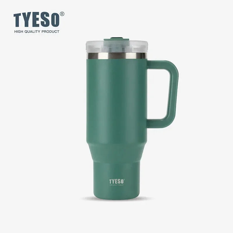 Tyeso 900/1200ML Tumbler Bottle Stainless Steel Car Mug With Handle Straw Thermal Iced Travel Vacuum Insulated Coffee Hot Cup