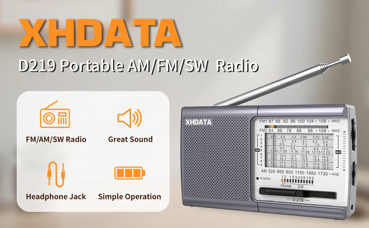 XHDATA D-219 Portable Pocket Radio TECSUN R-9012 FM AM SW Receiver Great Sound Headphone Jack for Elderly Home Outdoor Travel