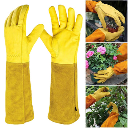 1 Pair Long Thorn Proof Gardening Gloves Breathable Leather Working Mitten with Forearm Protection Garden Gloves for Women Men