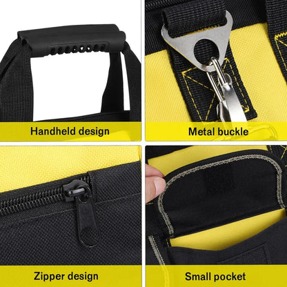 Heavy Duty Electrician Tool Bag, Large Capacity Tool Storage Bag with Multiple Compartments, Durable Polyester Work Bag with Sturdy Handles, Black Yellow Tool Bag for Job Sites