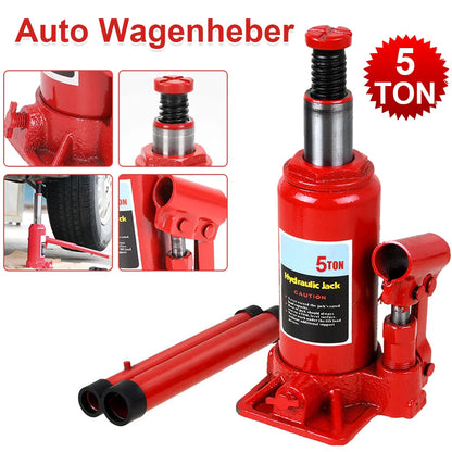 5Ton Car Bottle Jack, Iron Steel Alloy Hydraulic Trolley Jack, With 2 Handle Rods, Repair Replacement Portable Tyre Repair Tools