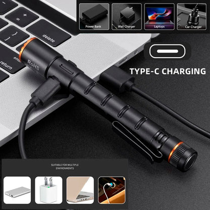 Alonefire Zoom Mini EDC Pen Light Flashlight USB Rechargeable Magnet Small Torch Outdoor Hiking Travel Camping Work Repair Lamp