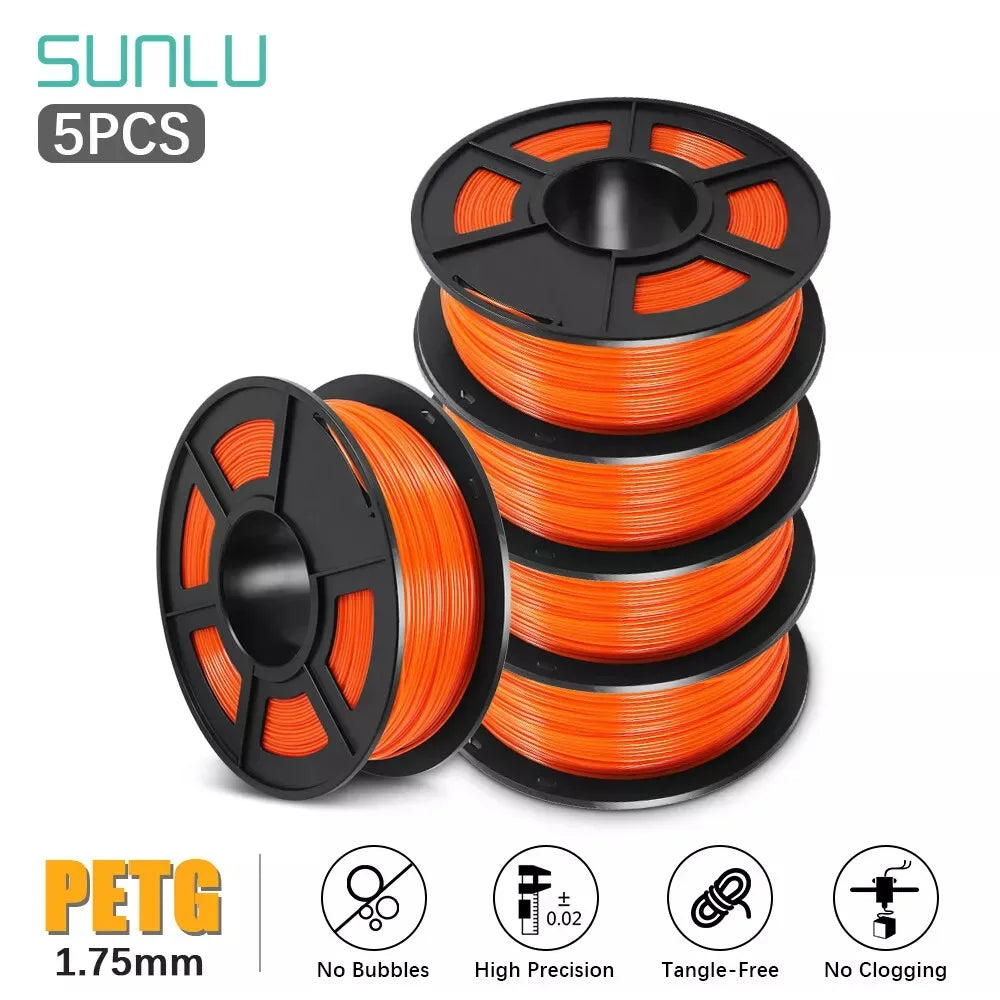 SUNLU 5Roll PETG/PETG Clear Filament 1.75 ±0.02mm 1kg Spool (2.2lbs) High Toughness Neatly Wound Filament Fit Most FDM Printer