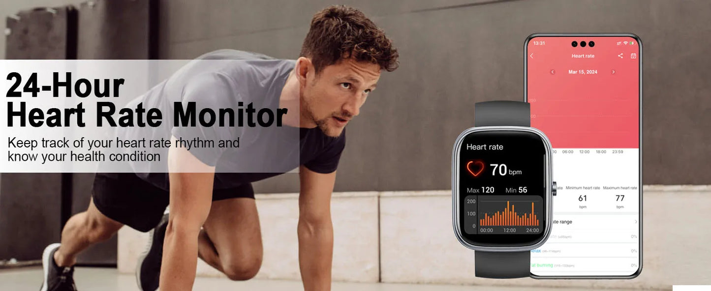 Jugeman 1.91" Smartwatch (Answer/Make Call), IP68 Waterproof Fitness Tracker, 110+ Sport Modes, Heart Rate and Sleep Monit.